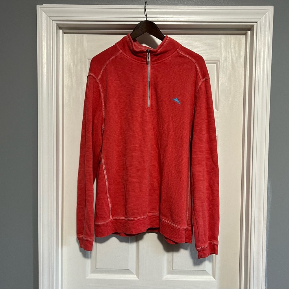 Tommy Bahama Tobago Bay 1/4 Zip Mens‎ Pullover  Sweatshirt Sz XL Coral/ Orange